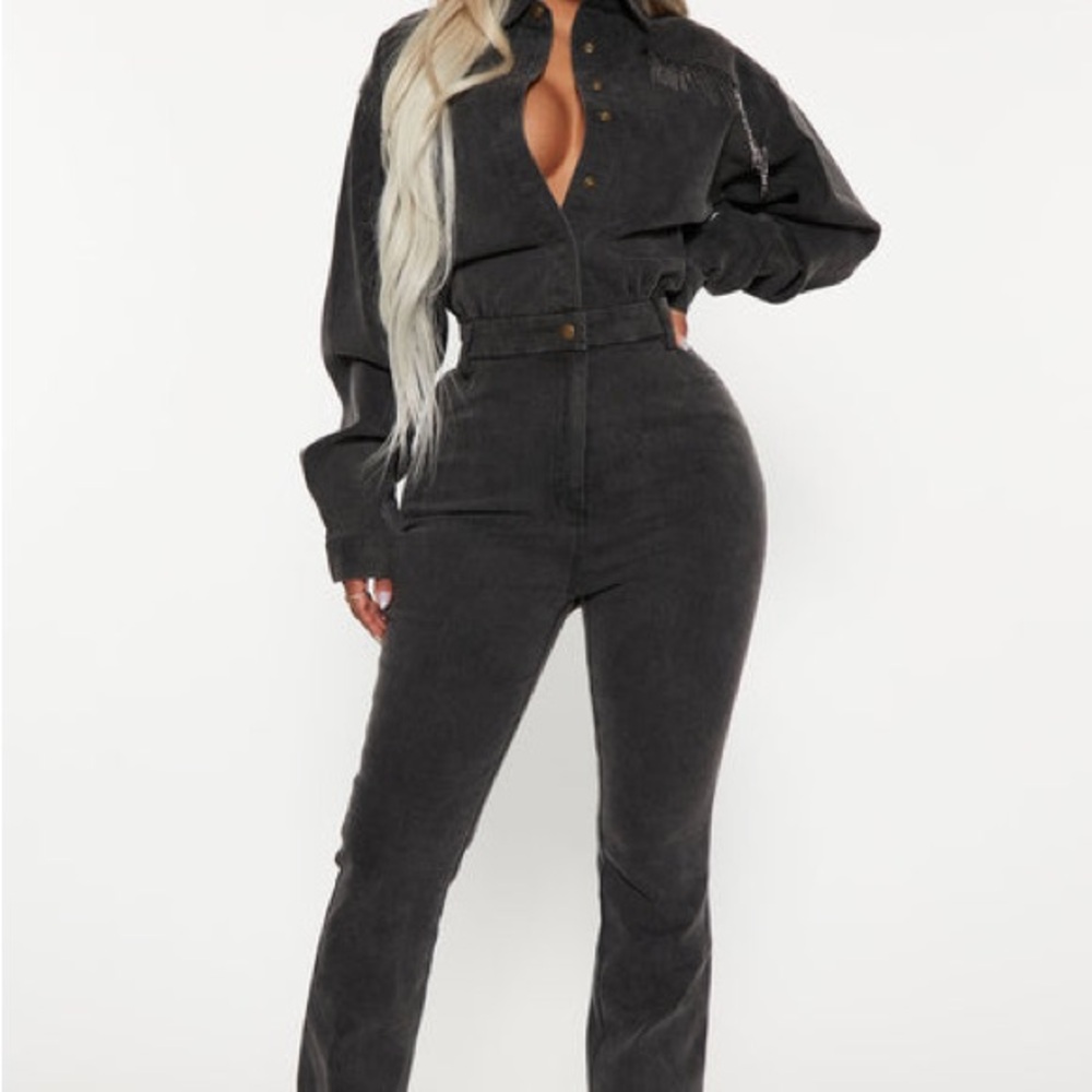 Fashion Nova Black Cropped Jumpsuit